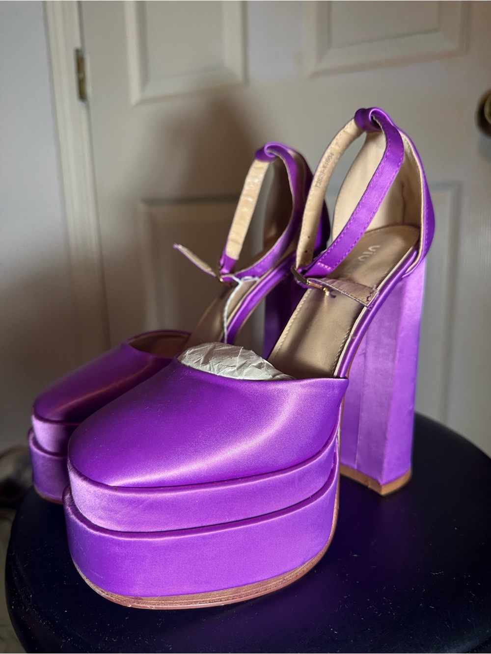 Vivianly bright purple Satin Platform Block Heels